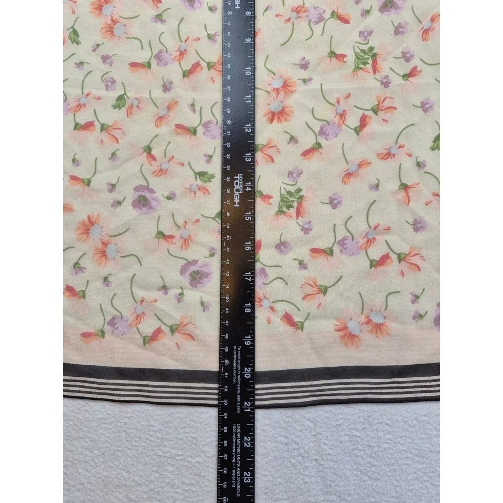 Lauren Ralph Lauren Silk Square Scarf Floral Black Striped Border 21x21 Cottage